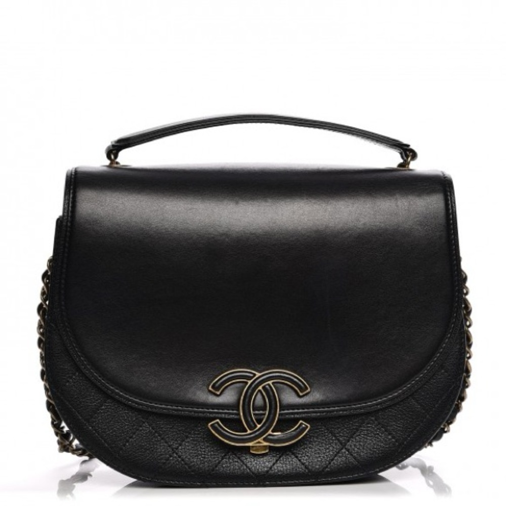 Chanel Curve Flap Black Lambskin Chain Shoulder Bag Leather Black